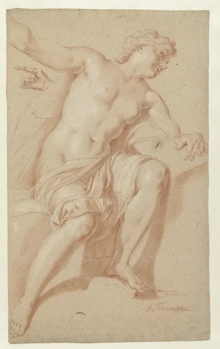 Seated Female Nude by Mattheus Terwesten, drawing, 1680-1757