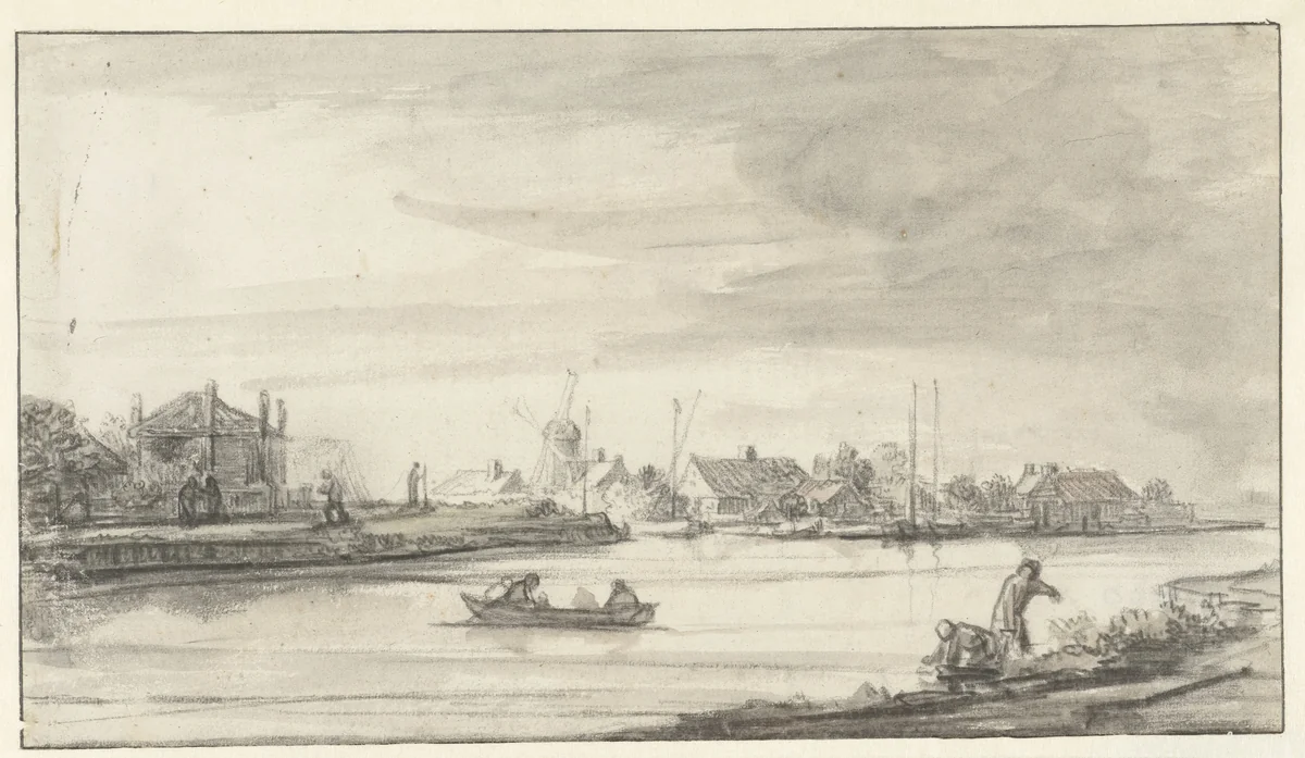 Rivierlandschap by Lambert Doomer, drawing, 1634-1700