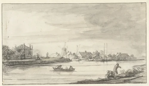 Rivierlandschap by Lambert Doomer, drawing, 1634-1700