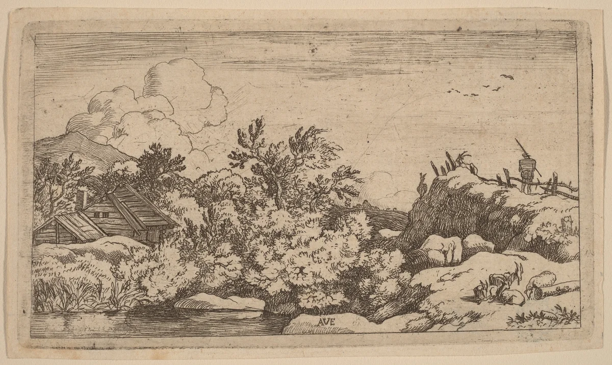 Goat Herd on a Hill by Allart van Everdingen, print, 1645-1656