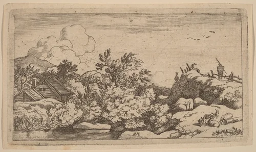 Goat Herd on a Hill by Allart van Everdingen, print, 1645-1656