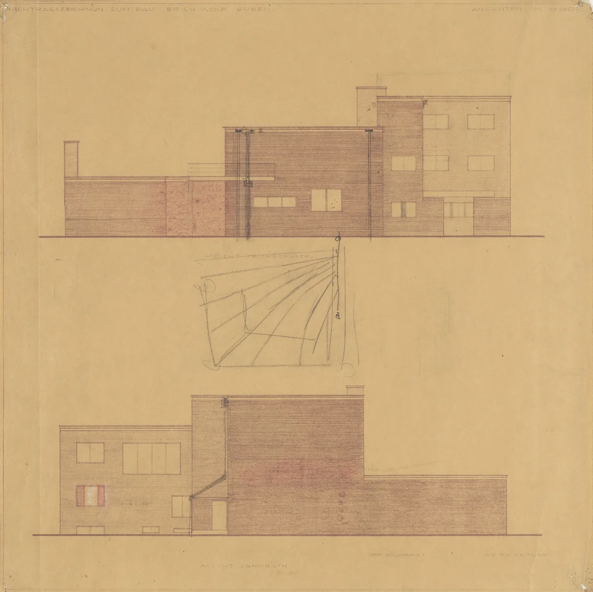 Wolf House, Gubin, Poland, North and west elevations by Ludwig Mies van der Rohe, mies van der rohe archive, 1925