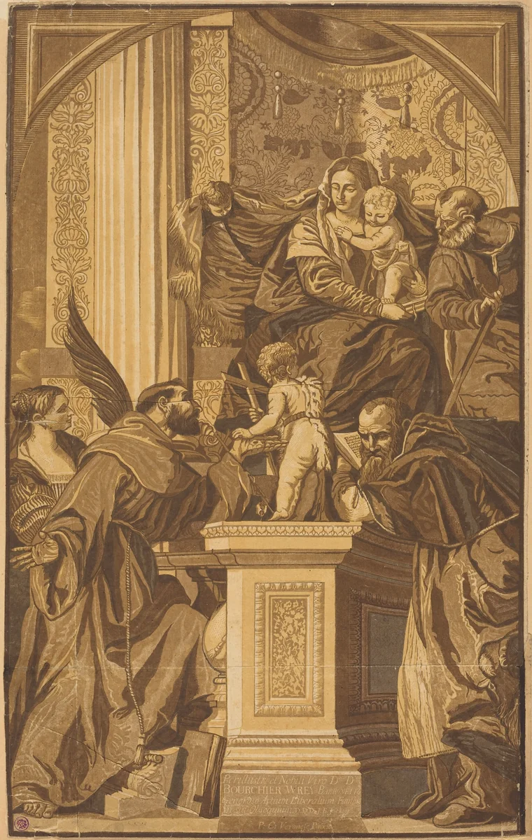 Holy Family and Four Saints by John Baptist Jackson, print, 1739