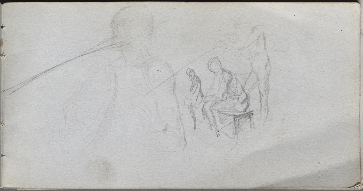 Sketchbook, page 98: Study of Figures by Ernest Meissonier, book, 1860-1869