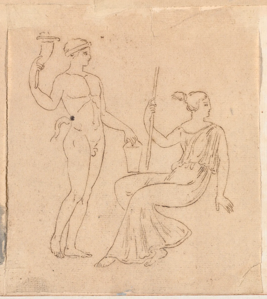 Man with a Cornucopia and Seated Woman by Jacques-Louis David, drawing, 1775-1780