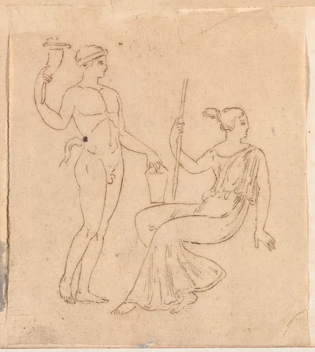Man with a Cornucopia and Seated Woman by Jacques-Louis David, drawing, 1775-1780