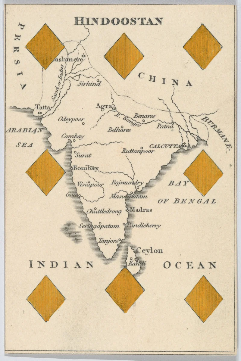 Hindoostan in Asia, from "Court Game of Geography" by William and Henry Rock, print, 1838-1855