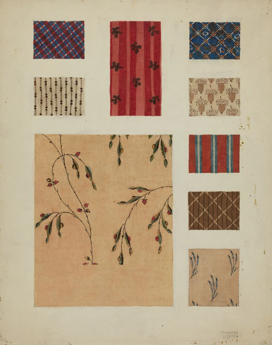 Materials from Patchwork Bedspread by Frances Lichten, index of american design, 1936