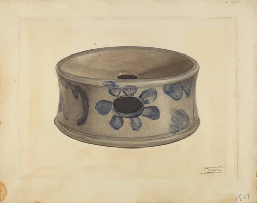 Grey Stoneware Cuspidor by Frank Fumagalli, index of american design, 1935-1942
