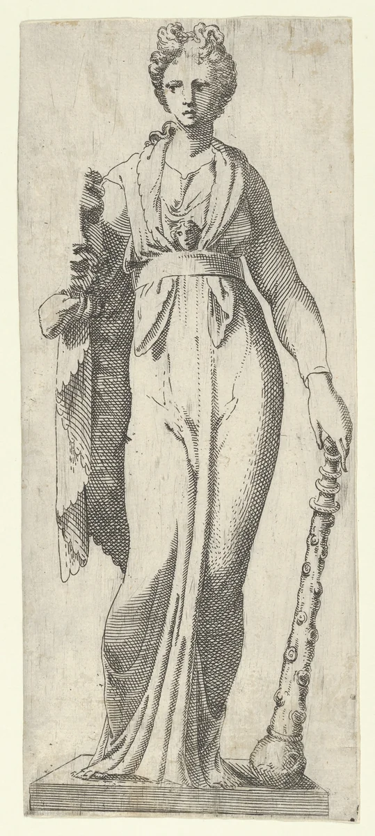 Melpomene, from the Mattei sarcophagus, Rome by Antonio Fantuzzi, print, 1540-1545