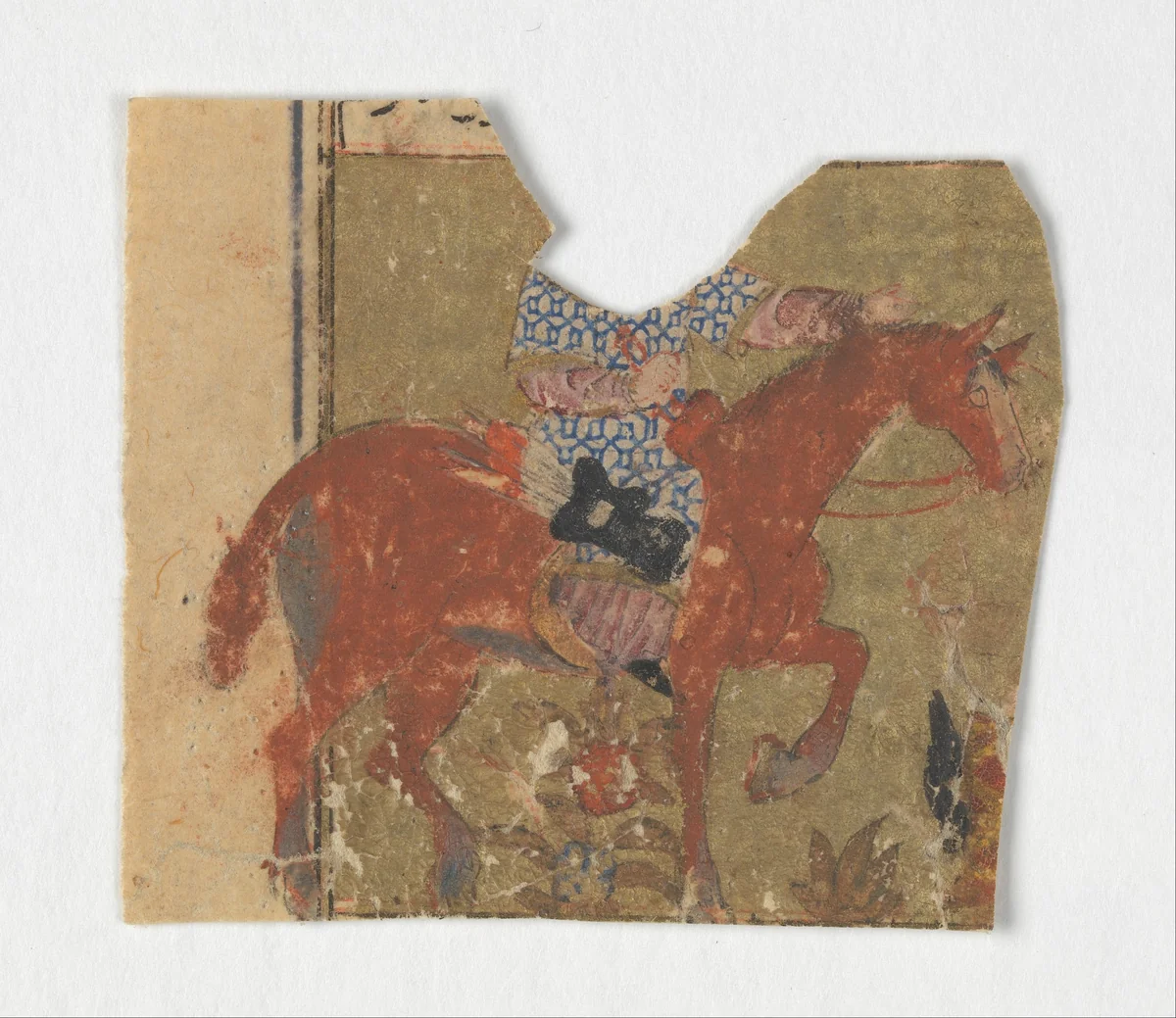 "Horseman and Fragment of Text", Folio from a Shahnama (Book of Kings) by Abu'l Qasim Firdausi, manuscript, 1305-1365