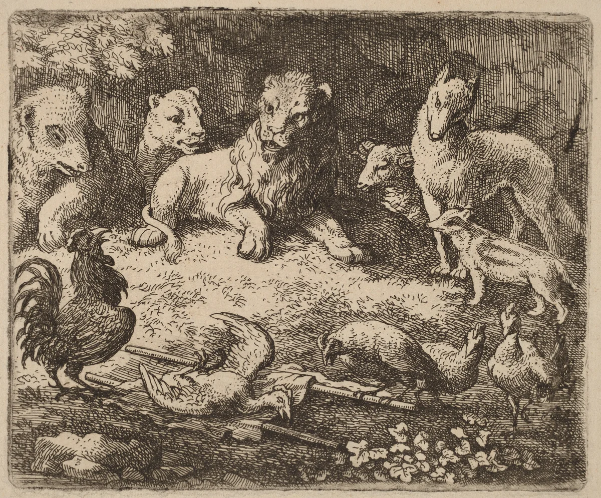 The Rooster Charges Reynard by Allart van Everdingen, print, 1645-1656