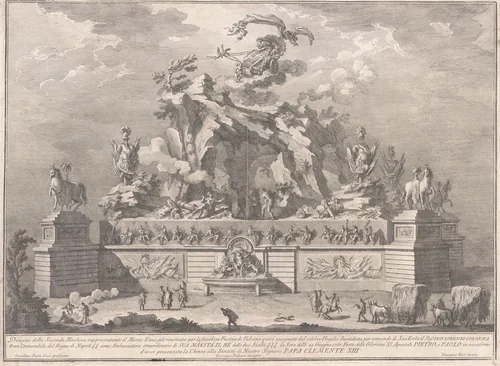 The Seconda Macchina for the Chinea of 1767: Mount Etna with the Forge of Vulcan by Giuseppe Vasi, print, 1767