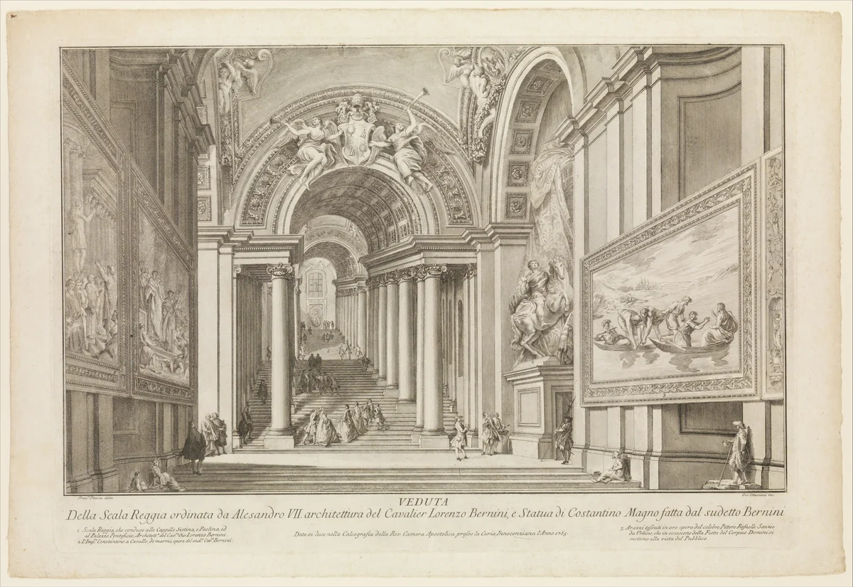 View of the Scala Reggia ordered by Alesandro VII (Vedute Della Scala Reggia ordinata da Alesandro VII) by Giovanni Ottaviani, print, 1750-1813