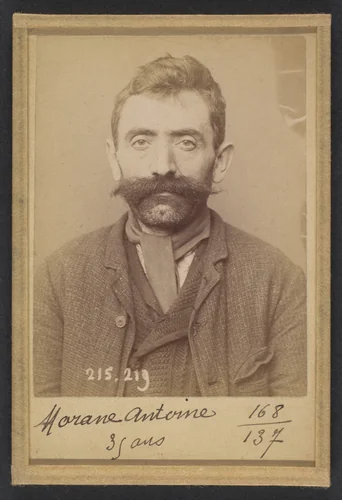 Morane. Antoine. 35 ans, né à Chalinargue (Cantal). Manœvre. Anarchiste. 6/3/94. by Alphonse Bertillon, photograph, 1894