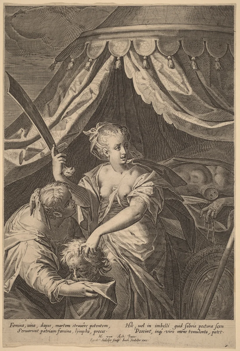 Judith with the Head of Holofernes by Aegidius Sadeler II; Hans von Aachen; Jan Sadeler I, print, 1585-1600