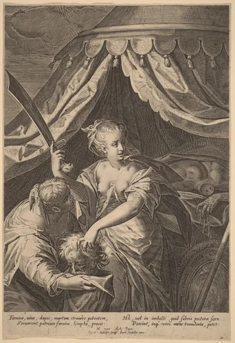 Judith with the Head of Holofernes by Aegidius Sadeler II; Hans von Aachen; Jan Sadeler I, print, 1585-1600