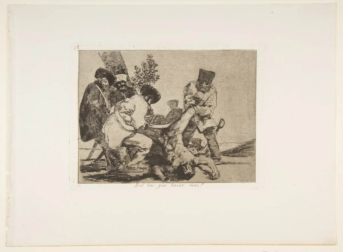 Plate 33 from "The Disasters of War" (Los Desastres de La Guerra): 'What more can be done?' (Qué hai que hacer mas?) by Goya, print, 1810