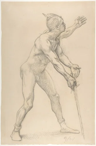 Nude Male Figure with a Sword by Alexandre Cabanel, drawing, 1878