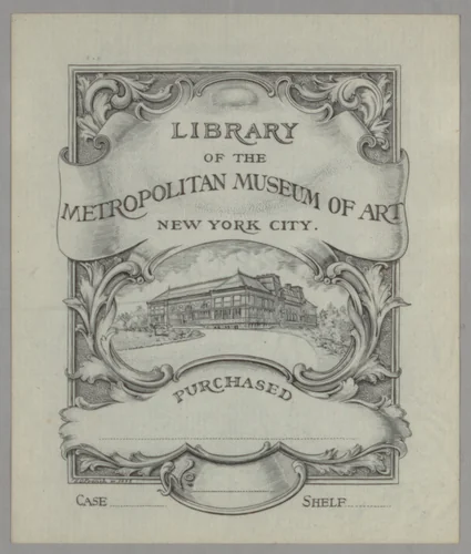 Library of the Metropolitan Museum of Art bookplate by Edwin Davis French, artwork, 1895