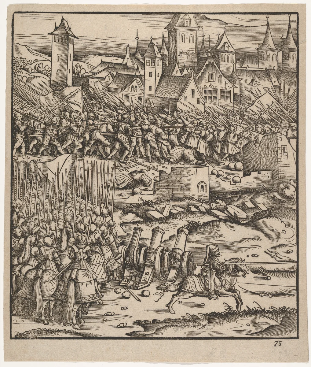 The Battle Near Teramundt (Teremonde), from "Der Weisskunig" by Hans Burgkmair, print, 1775-1800