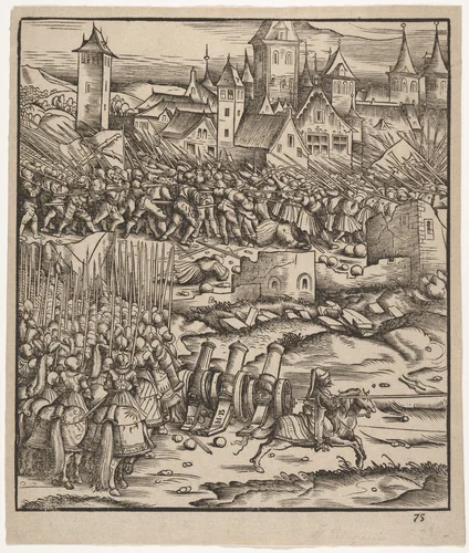 The Battle Near Teramundt (Teremonde), from "Der Weisskunig" by Hans Burgkmair, print, 1775-1800