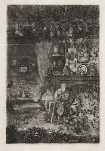 Flemish Interior by Rodolphe Bresdin, print, 1856-1866