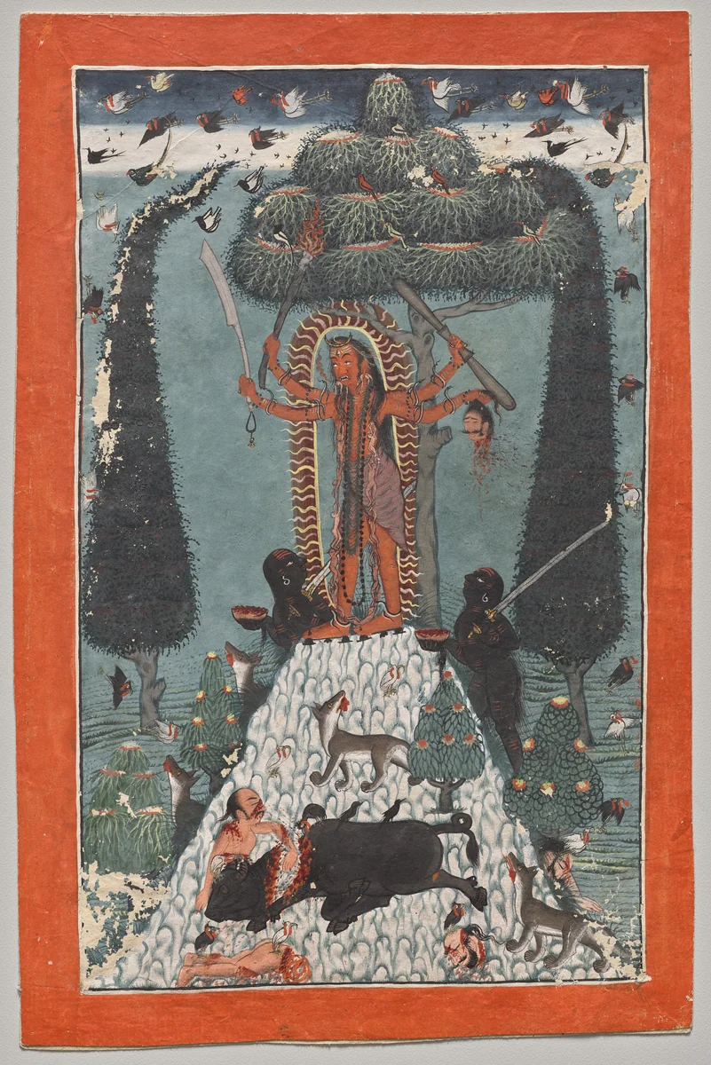 Goddess Standing on a Mountaintop by Master of the court of Mandi, painting, 1715-1725