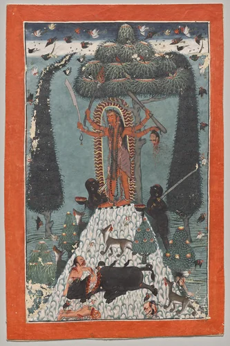 Goddess Standing on a Mountaintop by Master of the court of Mandi, painting, 1715-1725