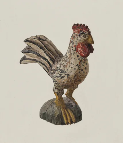 Rooster Woodcarving by Marian Page, index of american design, 1940