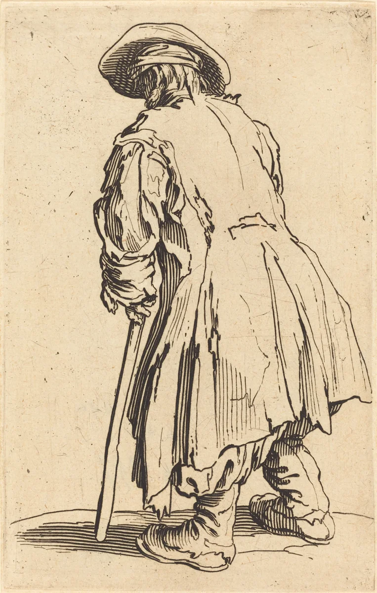 Old Beggar with One Crutch by Jacques Callot, print, 1622