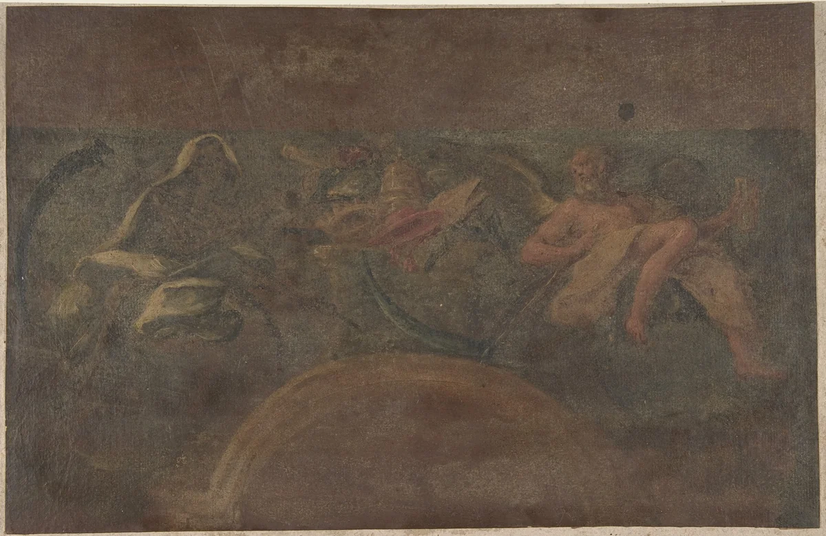 Allegorical Figures of Time and Death by anonymous, drawing, 1700-1800