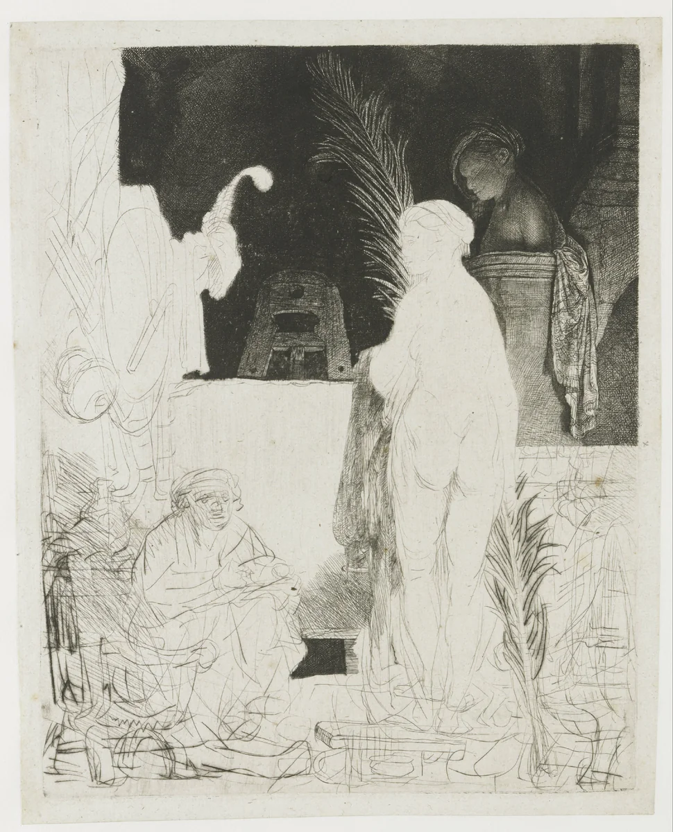 The Artist Drawing from a Model by Rembrandt van Rijn, print, 1639