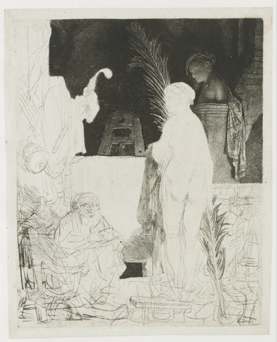 The Artist Drawing from a Model by Rembrandt van Rijn, print, 1639