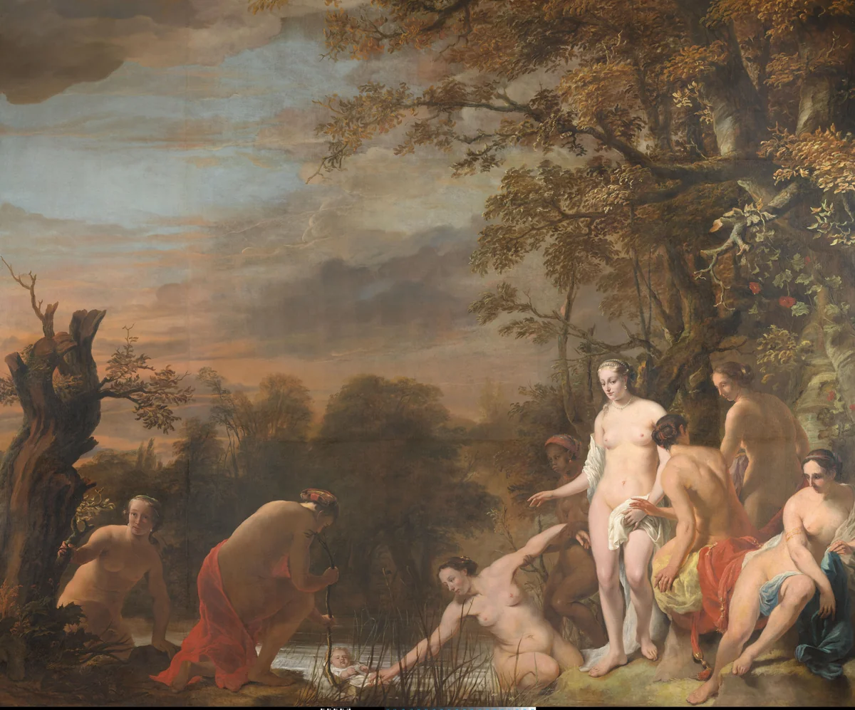 Pharoah's Daughter Discovers Moses in the Rush Basket by Ferdinand Bol, painting, 1660-1663