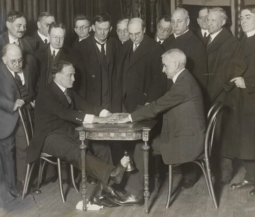 "Houdini Exposes Spirit Trickery to New York Clergymen" by Times Wide World Photos, photograph, 1925