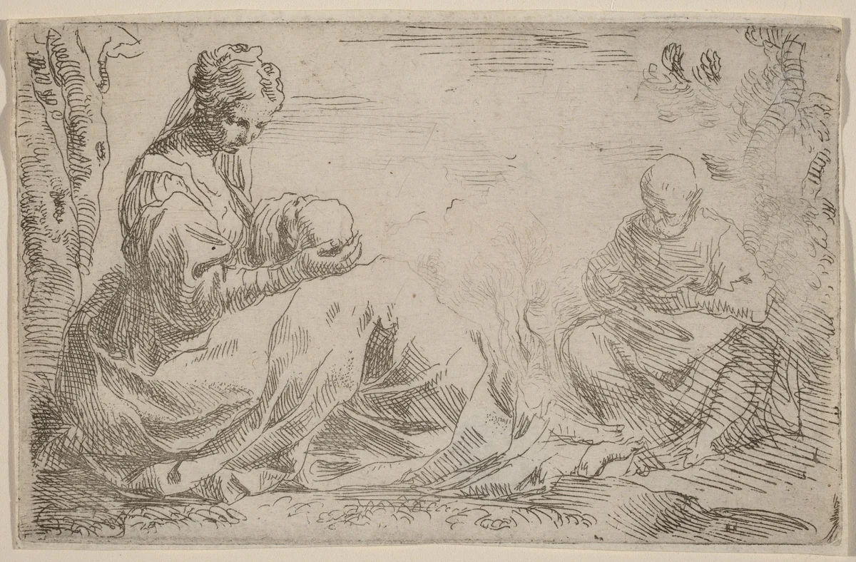 The Rest on the Flight into Egypt by Simone Cantarini, print, 1612-1648