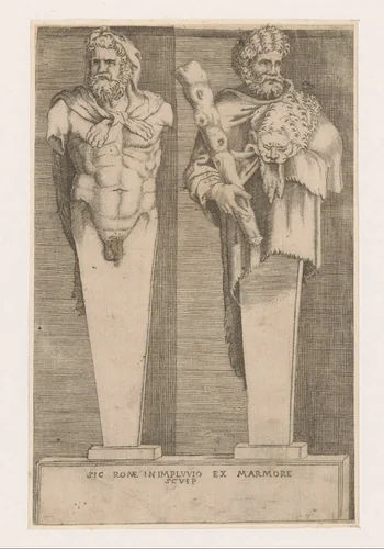 Twee hermen van Hercules by Unknown, print, 1536-1570
