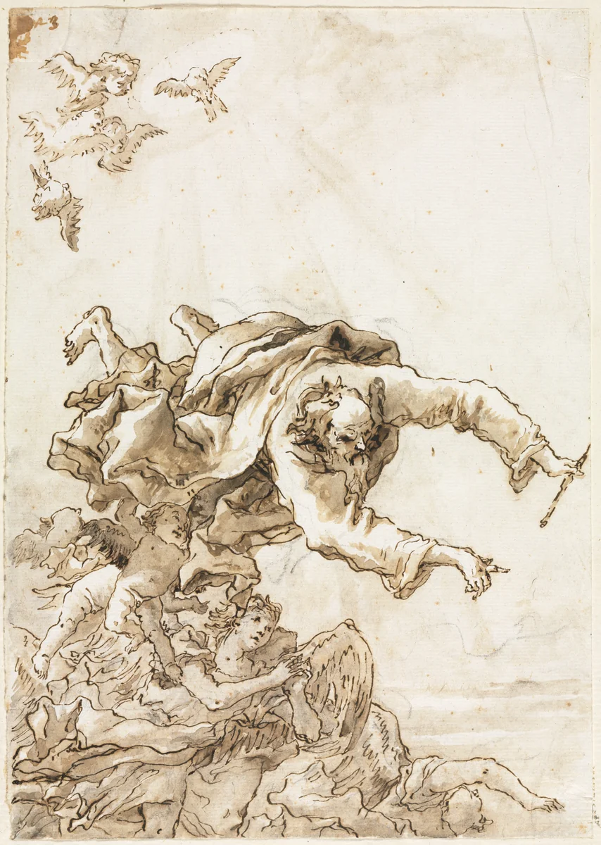God the Father with Angels and Cherubs by Giovanni Domenico Tiepolo, drawing, 1758-1768