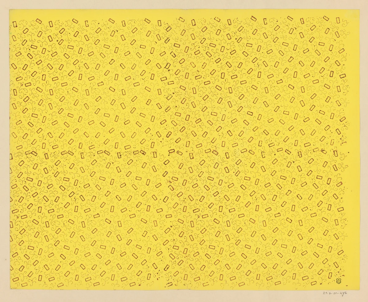 Blad met strooipatroon van rechthoeken tussen slingerende puntenlijnen by anonymous, print, 1800-1900