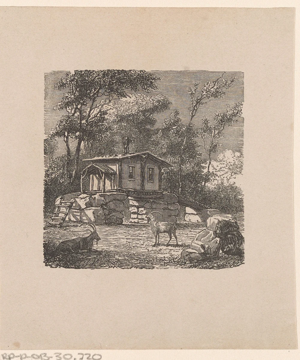 Landschap met een huis op stenen palen by Isaac Weissenbruch, print, 1836-1912