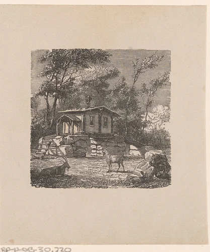 Landschap met een huis op stenen palen by Isaac Weissenbruch, print, 1836-1912
