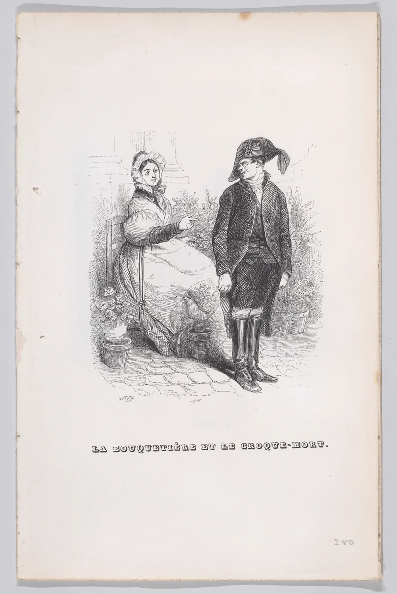 The Flower Seller and the Undertaker, from "The Complete Works of Béranger" by J. J. Grandville, print, 1836