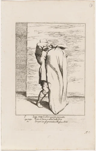 Bertoldo Placing the Jailer in the Sack by Giuseppe Maria Crespi, print, 1705-1715