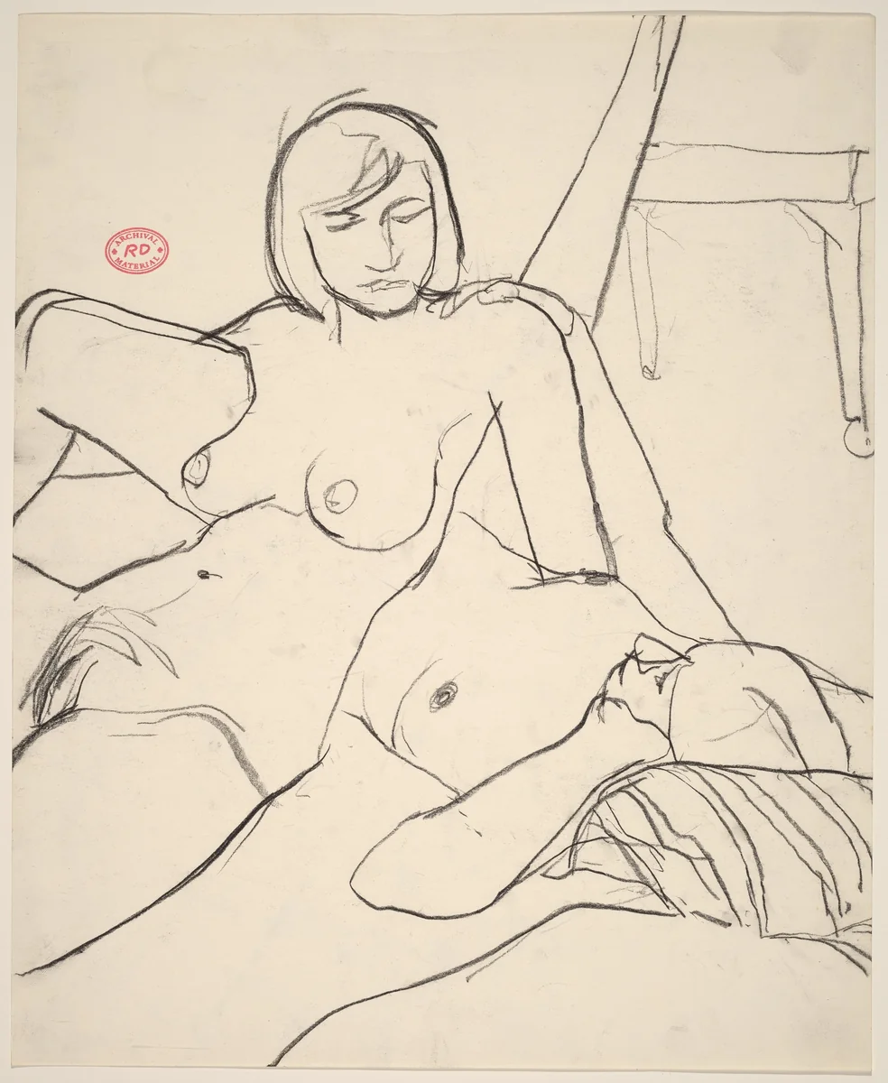 Untitled [two female nudes reclining together] by Richard Diebenkorn, drawing, 1955-1967
