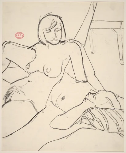 Untitled [two female nudes reclining together] by Richard Diebenkorn, drawing, 1955-1967