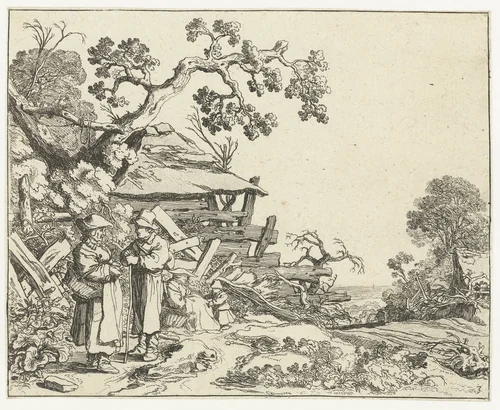 Landschap met een boer en een boerin by Pieter de Molijn, print, 1626