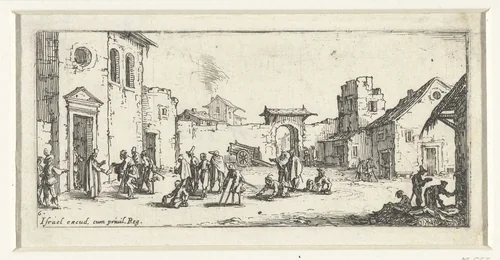 Gewonden bij een ziekenhuis by Jacques Callot, print, 1632-1636