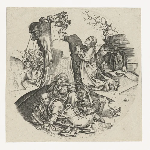 Christus op de Olijfberg by anonymous, print, 1470-1491