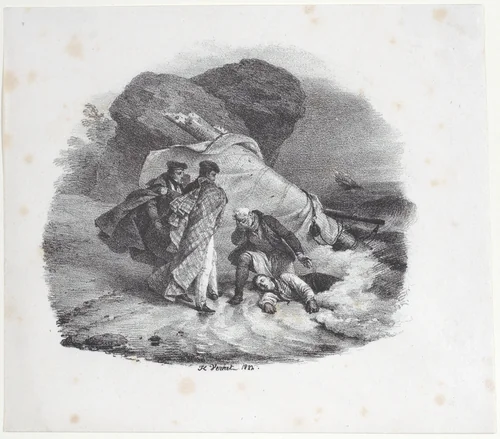 Shipwrecked Victim Thrown onto the Shore of Pourville by Horace Vernet, print, 1817-1827